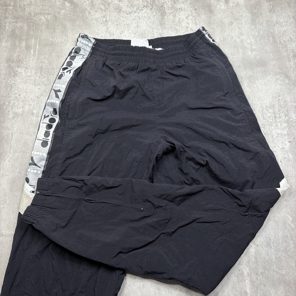 VINTAGE 90s Diadora Pants Mens M Black Jogger Windbreaker Nylon Soccer Track